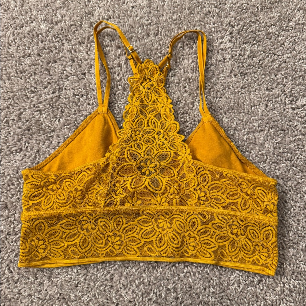 Aerie Mustard Yellow Floral Lace Bralette - Picture 3 of 7
